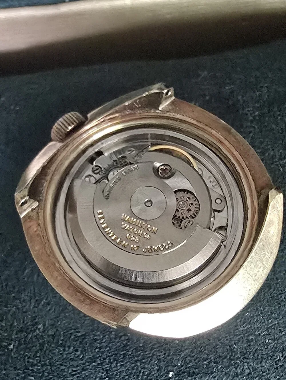 Hamilton Gold-Tone Watch with Cream Dial and Brown Strap